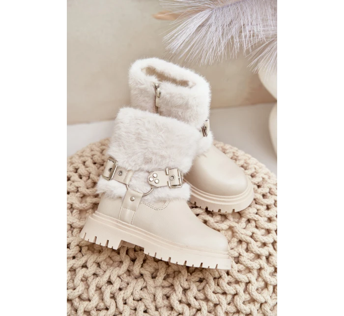 Eko Kožené Boty Pro S Kožíškem A Přezkami Béžové model 21678938 - Boto Eko Kožené Boty Pro S Kožíškem A Přezkami Béžové model 21678938 - Boto