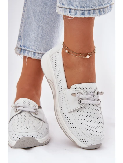 Kožené Polobotky Z Přírodní Kůže Na Platformě Artiker 56C2101 Bílé