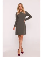 S419 Šaty s ozdobnými knoflíky v pase - khaki barva