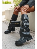 Dámské kozačky s teplou podšívkou se stříbrnými přezkami Isavine – černé