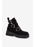 Dámské kotníkové boty s pásky a stříbrnými přezkami Helisse - černé Dámské kotníkové boty s pásky a stříbrnými přezkami Helisse - černé