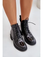 Černé lakované kožené kotníkové boty s podšívkou Bellani Černé lakované kožené kotníkové boty s podšívkou Bellani