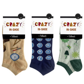 Zábavné nízké crazy ponožky unisex v setu 3 páry CRAZY IN-SHOE SOCKS 3x - BELLINDA - tmavě modrá
