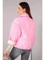 Dámská jarní prošívaná bunda s květinovým vzorem cukrově růžová