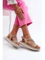 Lehké Dámské Pohodlné Sandály Na Suchý Zip Beige model 21661191 - EVENTO Lehké Dámské Pohodlné Sandály Na Suchý Zip Beige model 21661191 - EVENTO