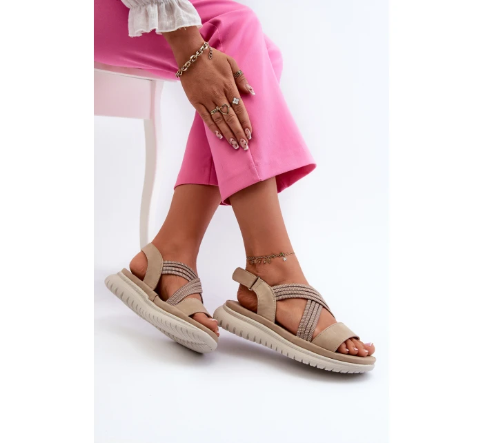 Lehké Dámské Pohodlné Sandály Na Suchý Zip Beige model 21661191 - EVENTO Lehké Dámské Pohodlné Sandály Na Suchý Zip Beige model 21661191 - EVENTO