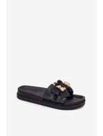 Dámské Pantofle S Mašlí A Zlatou Broží Černé Lynara Dámské Pantofle S Mašlí A Zlatou Broží Černé Lynara