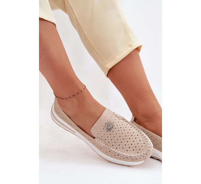 Dámské vzorované mokasíny z přírodní kůže béžové model 22095036 - EVENTO Dámské vzorované mokasíny z přírodní kůže béžové model 22095036 - EVENTO