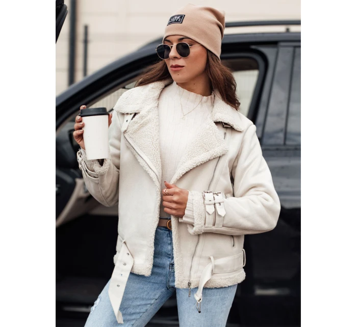 Dámská semišová bunda LEVERINO s ovčí kůží bílá FashionStreet TY4732