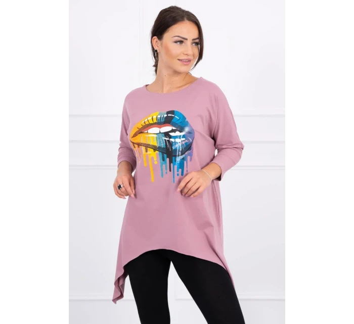 Oversize halenka s potiskem duhových rtů tmavě růžová