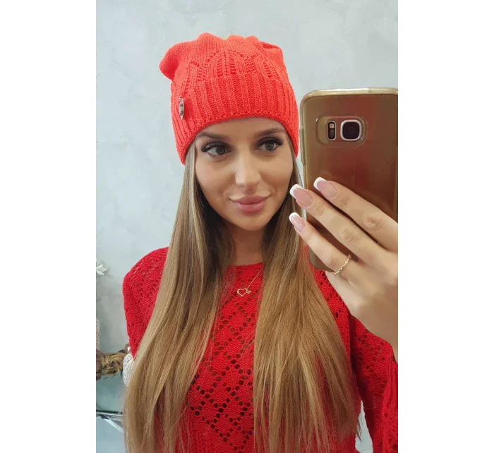 Dámská čepice s bambulí Judyta K347 oranžová Dámská čepice s bambulí Judyta K347 oranžová