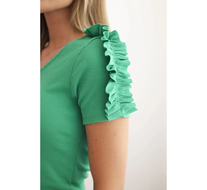 Dámská bavlněná blůza na jedno rameno s volánem zelená Dámská bavlněná blůza na jedno rameno s volánem zelená