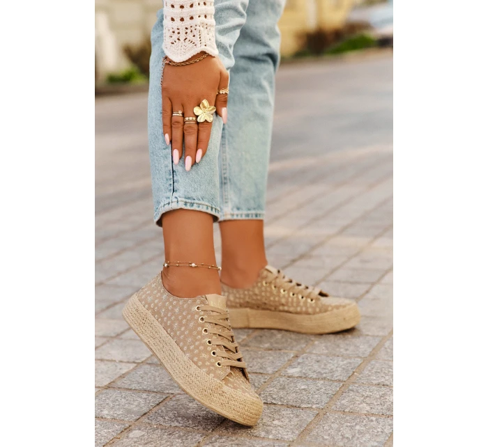 Vzorované dámské tenisky na platformě s pleteninou Lee Cooper LCW-25-08-3646L Khaki