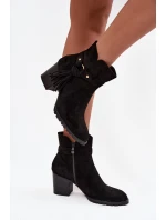 Dámské kozačky na podpatku s třásněmi Černé model 21714357 - Boto