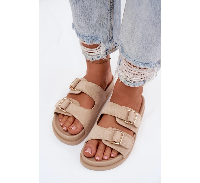 Dámské pantofle se zlatými sponami Béžové Pelorin