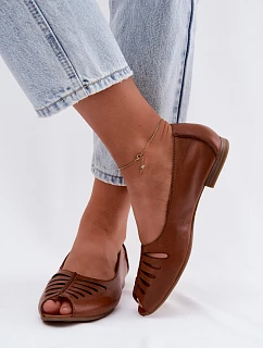 Otevřené baleríny z pravé kůže Maciejka P7541-29 hnědé