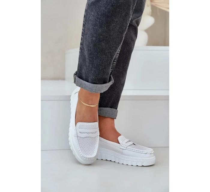 Dámské kožené mokasíny na platformě a klínku Elanindel – bílé