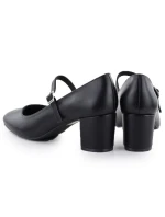 Černé lodičky Sergio Leone na nízkém podpatku s páskem PB176