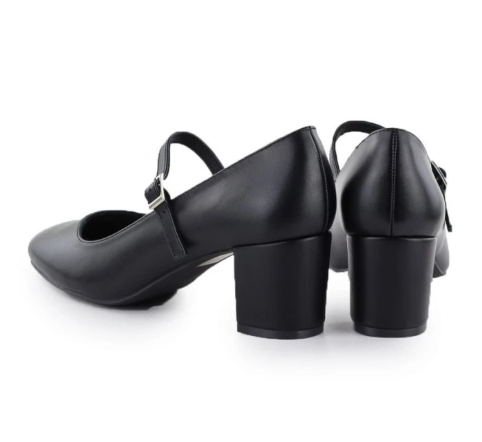 Černé lodičky Sergio Leone na nízkém podpatku s páskem PB176