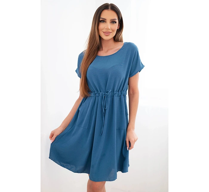 Dámské šaty s krátkým rukávem a vázáním v pase džínové Dámské šaty s krátkým rukávem a vázáním v pase džínové