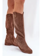 Kozačky Na Plochém Podpatku S Vzorem Hnědé model 21685047 - S.Barski Kozačky Na Plochém Podpatku S Vzorem Hnědé model 21685047 - S.Barski