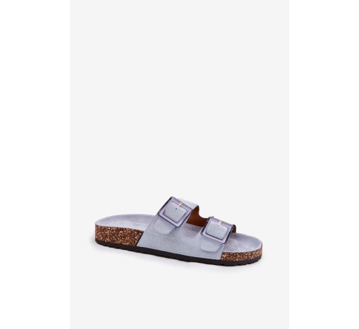 Dámské sandály s přezkami na korkové podrážce modré Sercele Dámské sandály s přezkami na korkové podrážce modré Sercele