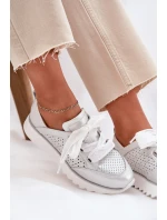 Dámské Kožené Tenisky Na Platformě D&A model 21695796 Stříbrné - S.Barski Dámské Kožené Tenisky Na Platformě D&A model 21695796 Stříbrné - S.Barski