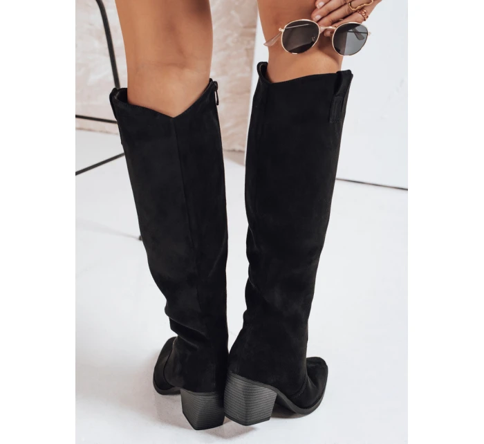 Dámské semišové kozačky na podpatku černé FashionStreet ZY1197