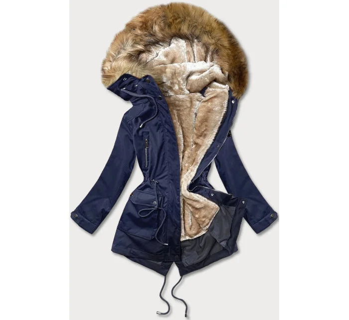 Tmavě modrá dámská bunda parka s odepínací podšívkou (m-21201) Tmavě modrá dámská bunda parka s odepínací podšívkou (m-21201)