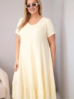 Dámské šaty plus size s krátkým rukávem a volánem z lehké viskózy žlutá