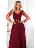 LORETTA dlouhé šaty s rukávy a výstřihem vínové model 21791769 - numoco LORETTA dlouhé šaty s rukávy a výstřihem vínové model 21791769 - numoco