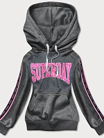 Tmavě šedá krátká dámská mikina s nápisy (26014)