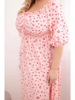 Dámské šaty Plus Size s výstřihem na tkaničky a elastickým pasem model 21959146 růžová - K-Fashion