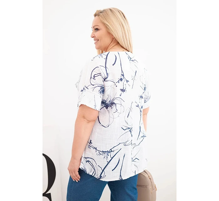 Dámská bavlněná halenka Plus Size s krátkým rukávem a kapsou bílá