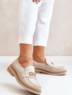 model 21673797 Kožené Elegantní Polobotky Dámské Na Plochém Podpatku Béžové - Zazoo