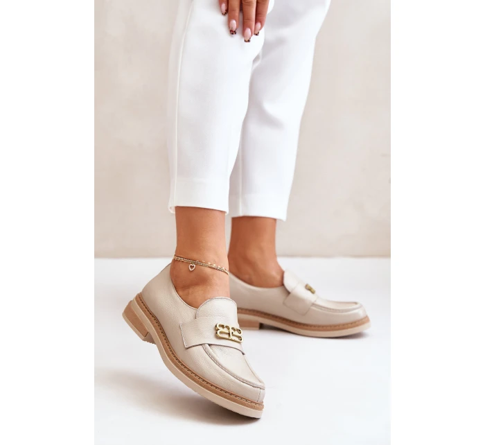 Zazoo 20174 Kožené Elegantní Polobotky Dámské Na Plochém Podpatku Béžové