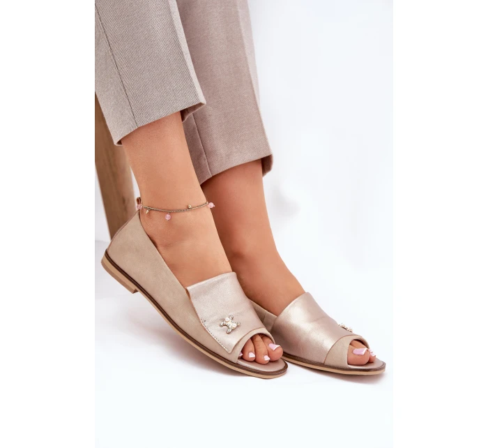 Kožené elegantní baleríny s odhalenými Béžové model 21691222 - Zazoo