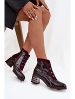 Lakované dámské kotníky z pravé kůže na podpatku D&A CR52-696 bordó