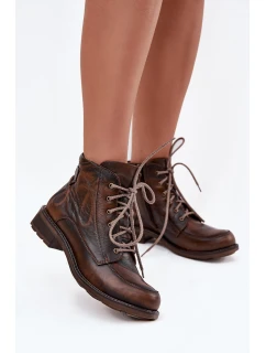 Dámské kotníkové boty z pravé kůže na ploché podrážce model 21713963 hnědé - Maciejka