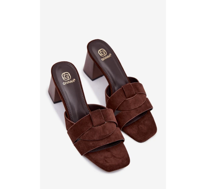 Dámské páskové sandály na podpatku Eko semišové Čokoládové Corivelle