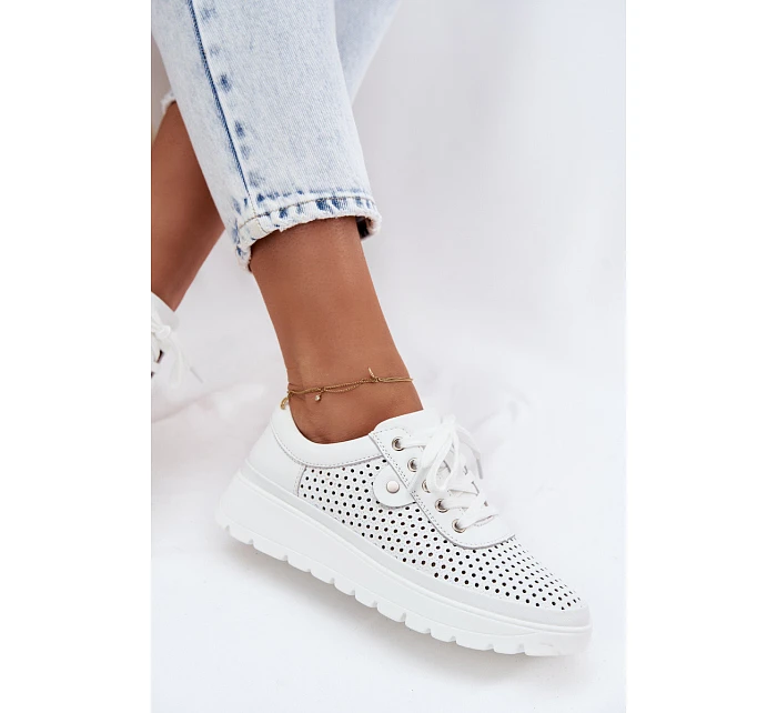 Kožené Ažurové Dámské Polobotky Vinceza 79629 Bílé