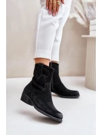 Semišové Kotníkové Boty Kovbojky Dámské Na Nízkém Podpatku Zateplené Sergio Leone Černé Semišové Kotníkové Boty Kovbojky Dámské Na Nízkém Podpatku Zateplené Sergio Leone Černé