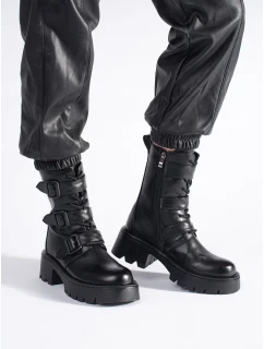 Jedinečné kotníčkové boty dámské černé na širokém podpatku