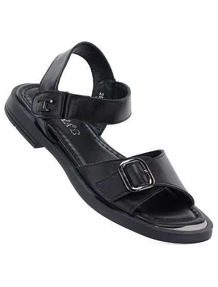 Dámské černé kožené sandály model 22117673 - VINCEZA