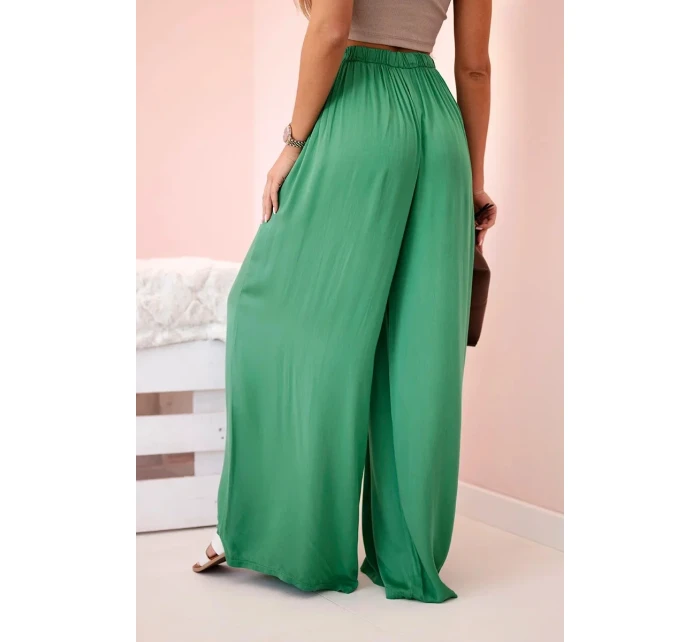 Široké dámské kalhoty s elastickým pasem zelený