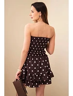 Dámský viskózový overal s puntíky a volánem hnědý