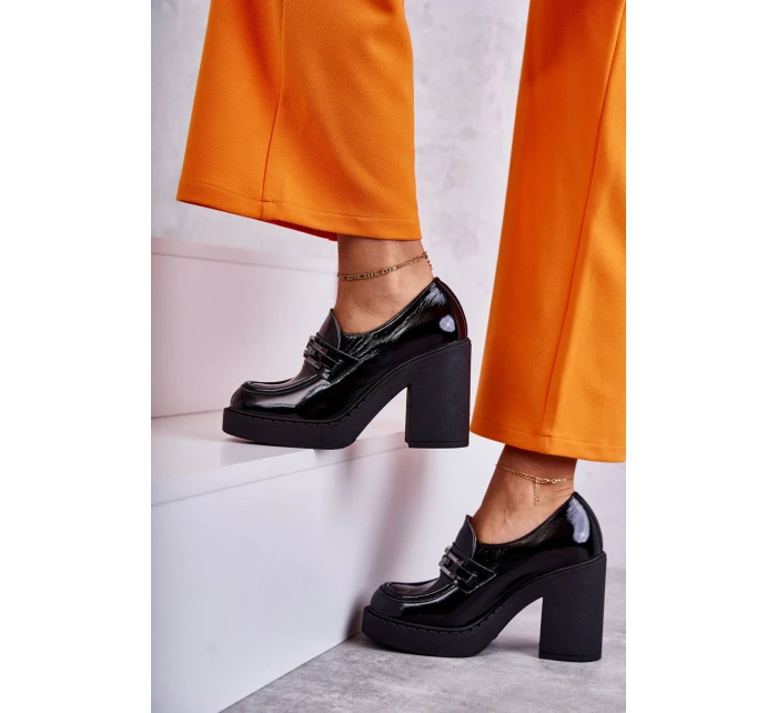 Lakované boty na masivním sloupku Černé model 21596565 - Boto