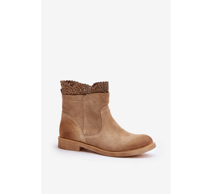 Nízké Dámské Botky Na Plochém Podpatku Semišové Lewski model 21672809 Béžové - Boto