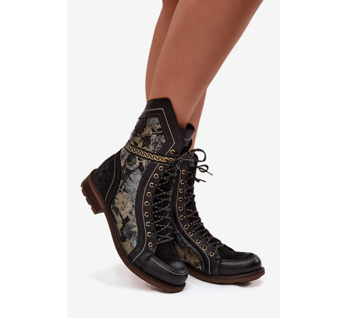 Dámské kotníkové boty z pravé kůže Maciejka 07097-01 Černo-zlaté