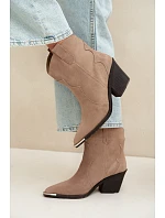 Kožené semišové kožené kozačky na podpatku s izolací Khaki model 22320935 - Boto Kožené semišové kožené kozačky na podpatku s izolací Khaki model 22320935 - Boto